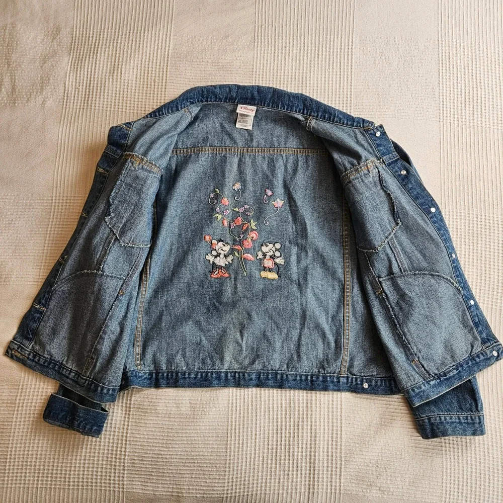 Disney Denim Jacket Mickey & Minnie Mouse Embroidered Jean Women XXL - Picture 6 of 12